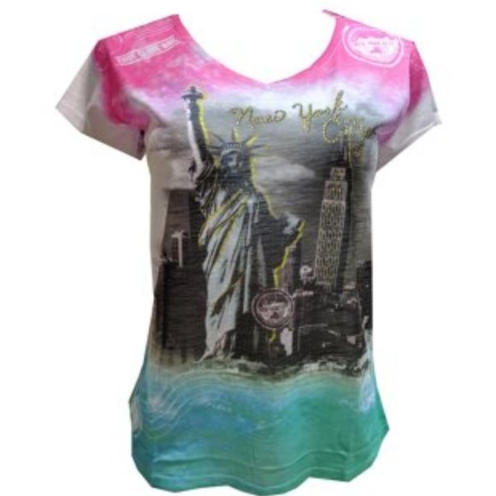 Women's True Rock‎ Sublimation NY Statue Of Liberty V-neck Tshirt